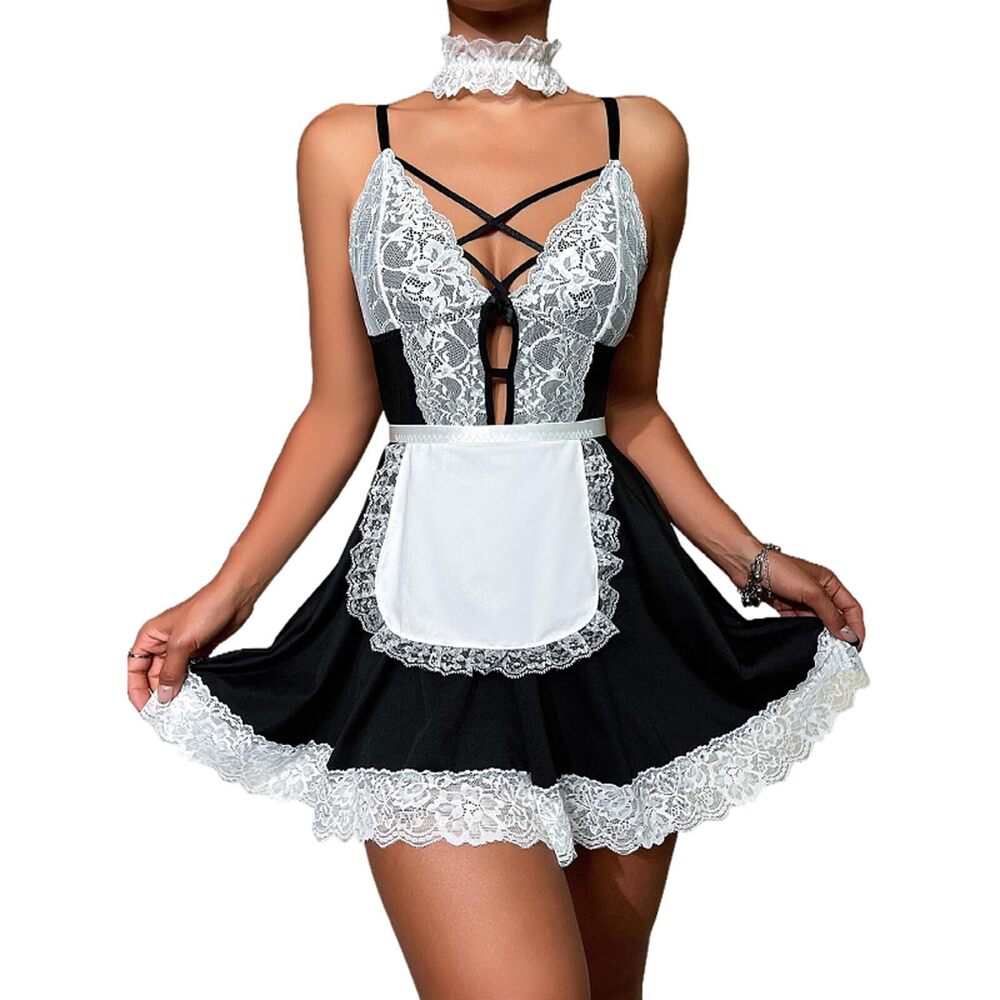 6929 Sexy Lingerie Maid Cosplay Exotic Costume Naughty Cute Lace Deep V